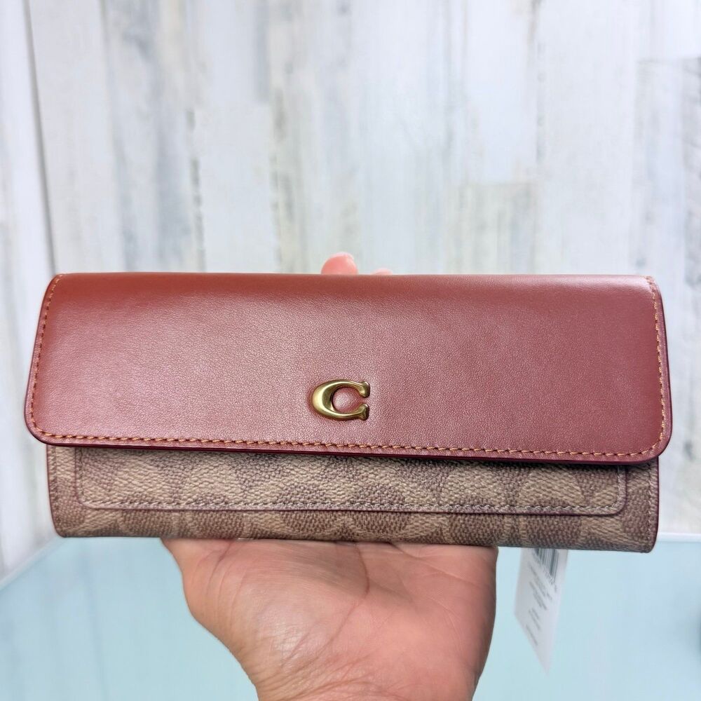 Coach Signature Signature C Logo Brown Leather Trifold Wallet